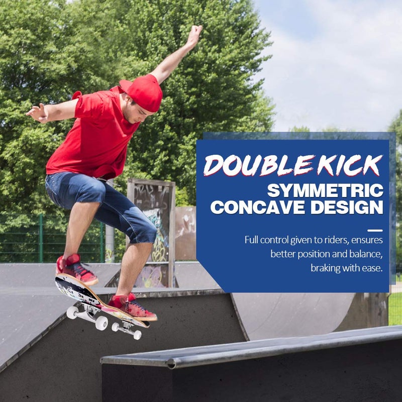 BELEEV Skateboards for Beginners, 31 Inch Complete Skateboard for Kids Teens Adults, 7 Layer Canadian Maple Double Kick Deck Concave Cruiser Trick Skateboard (Graffiti) - Image 3